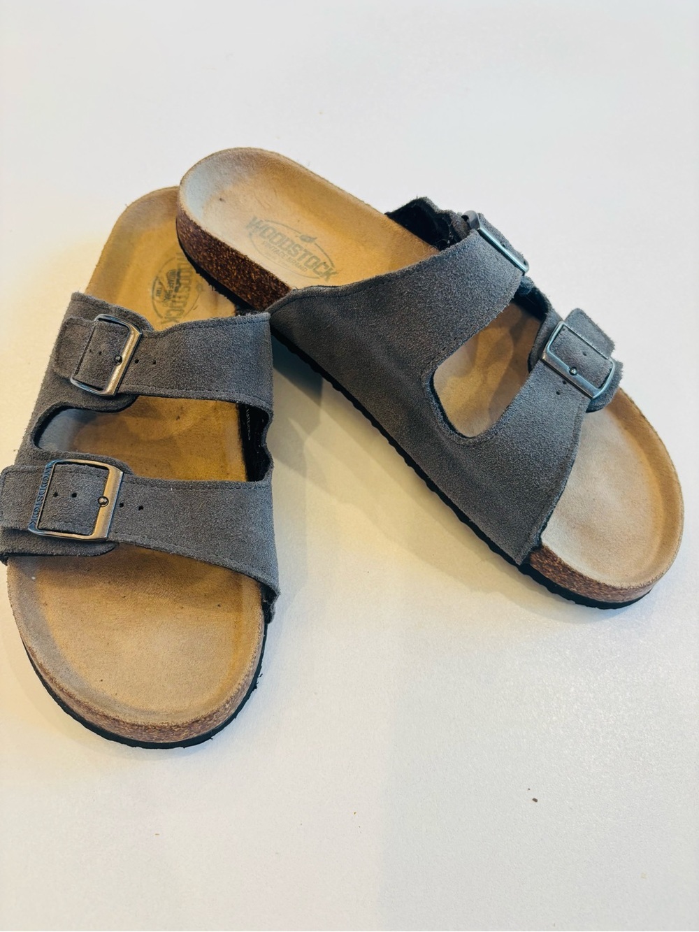 Woodstock Vintage Leather Suede Double-Buckle Slide Sandals - Gray Men’s size 9 - Picture 4 of 10